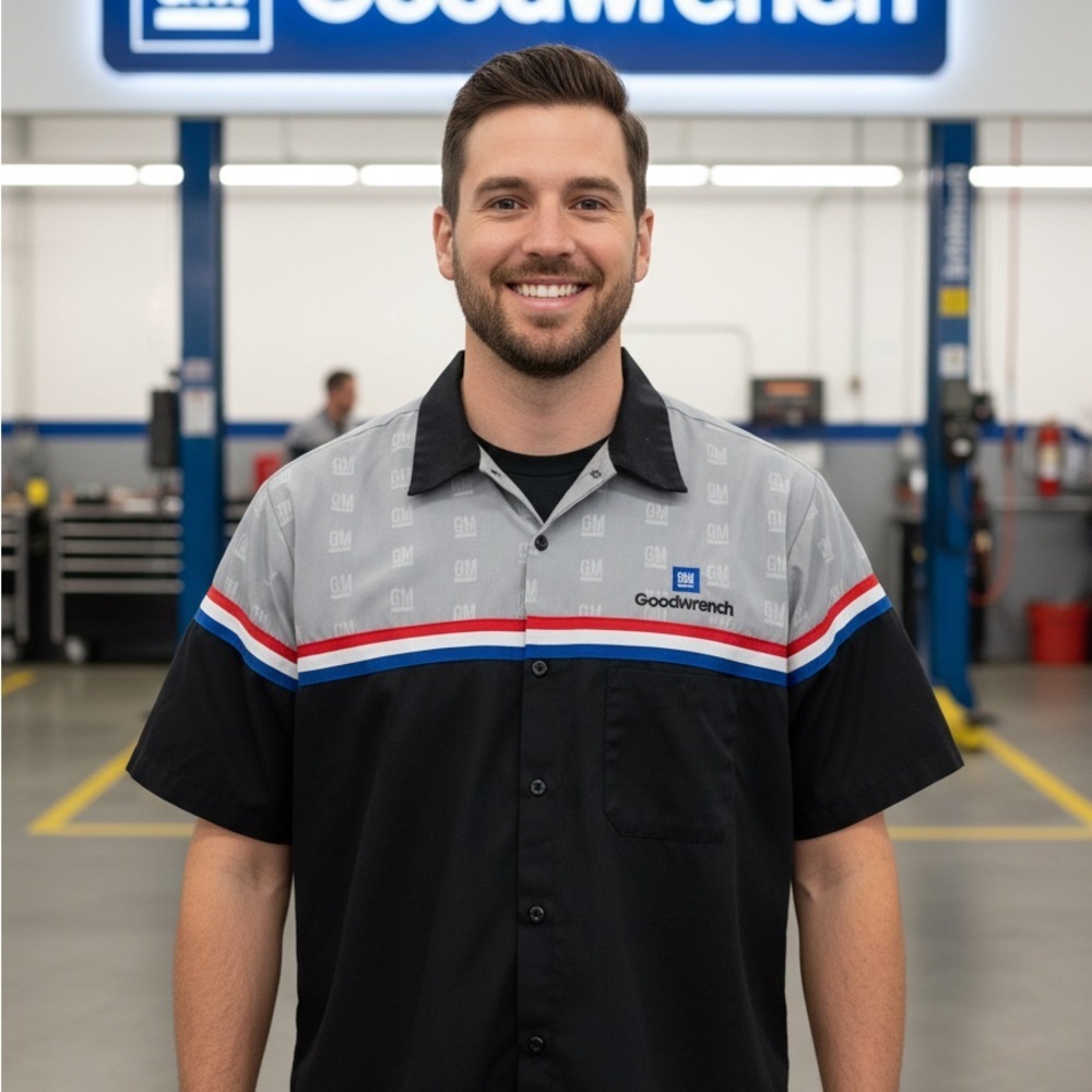 ⭐ Goodwrench Work Shirt Red Blue Stripe Button Front Uniform XL